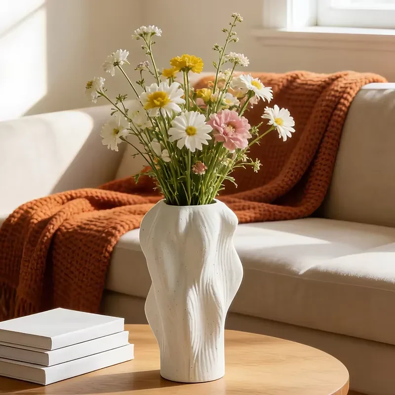 Nordic Modern Minimalist Geometric Ceramic Vase White Decorative Table Art for Wedding Home Decoration