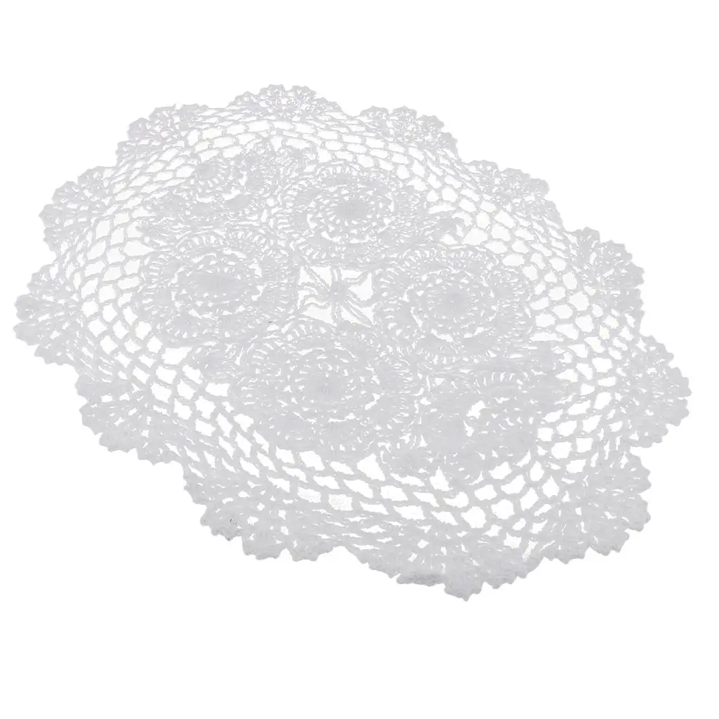 White Water Lily Crochet Lace Doily Table Placemats Doilies Mat 50cm , White, 30*45cm