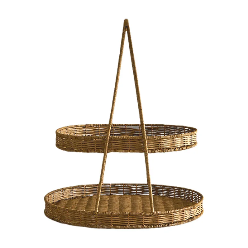 True vine woven basket double-lay****** hot pot shop snackbasket woven storagebasket fruit tea snack bread plate