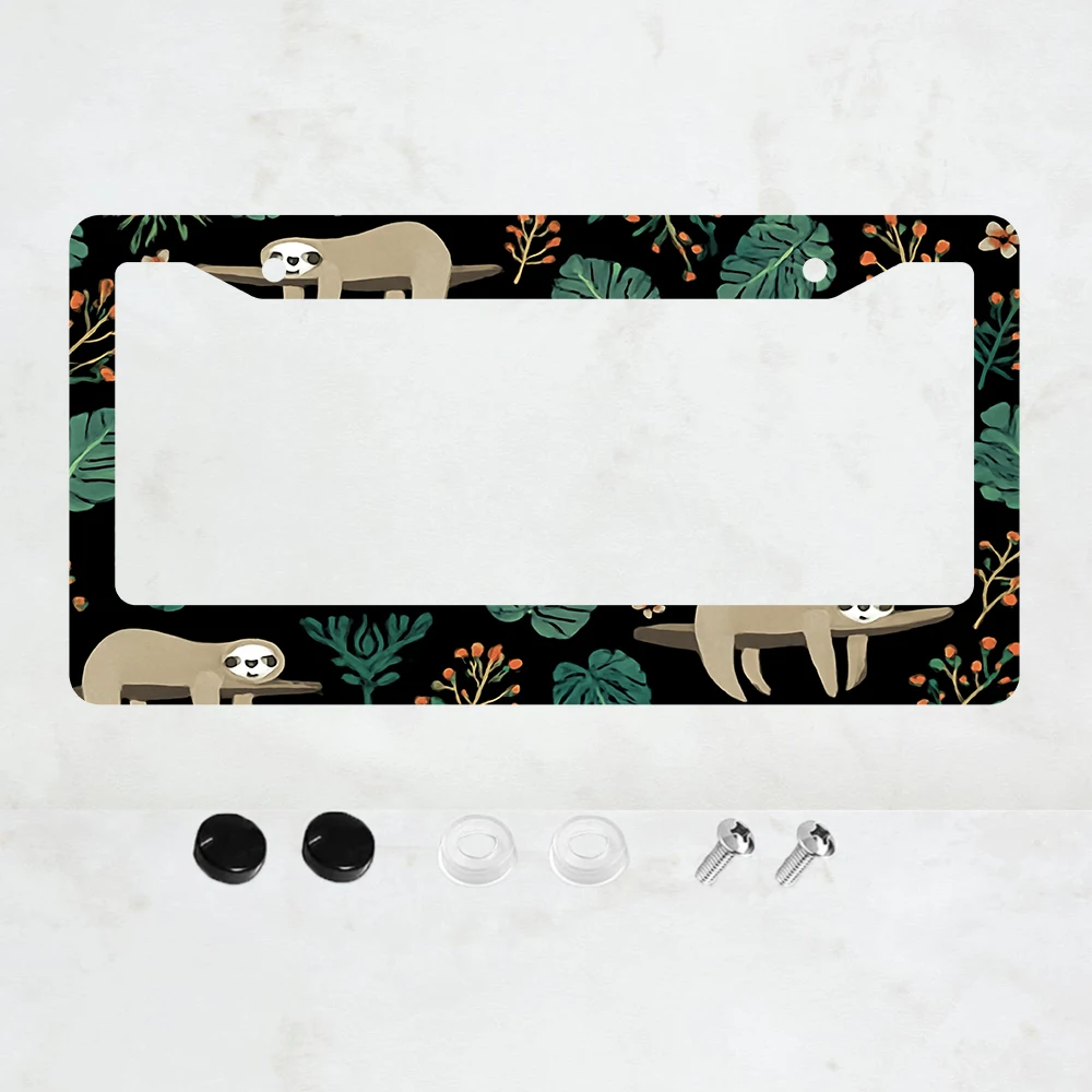 

1 шт. рамка для номерного знака с 2 отверстиями, черная, с изображением ленивца и цветочным узором, алюминиевая, 6x12 дюймов, с винтами, американский стандартный размер