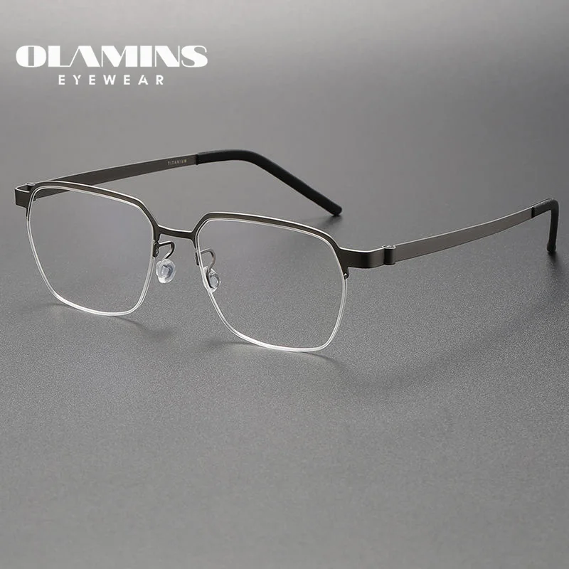 

OLAMINS​ Ultra-Light Square Half Frame Reading Glasses Pure Titanium Glasses Frame Men Prescription Women Blue Light Block 7423