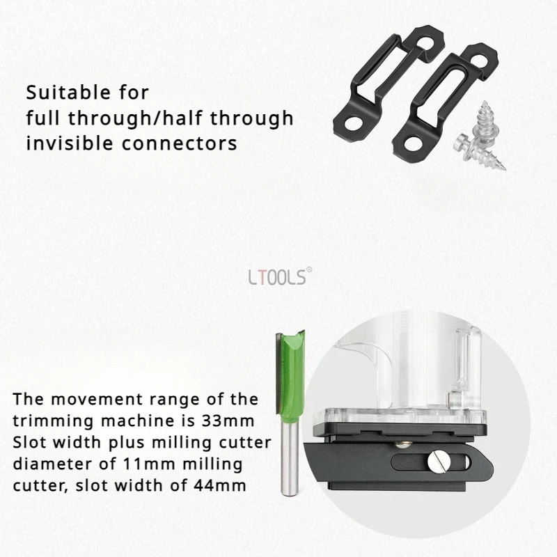 2 in 1 Slotted Base and Fastening Bracket for 65mm Trimming Machine,Invisible Fasteners Wood Milling Base Slotting Guide Locator