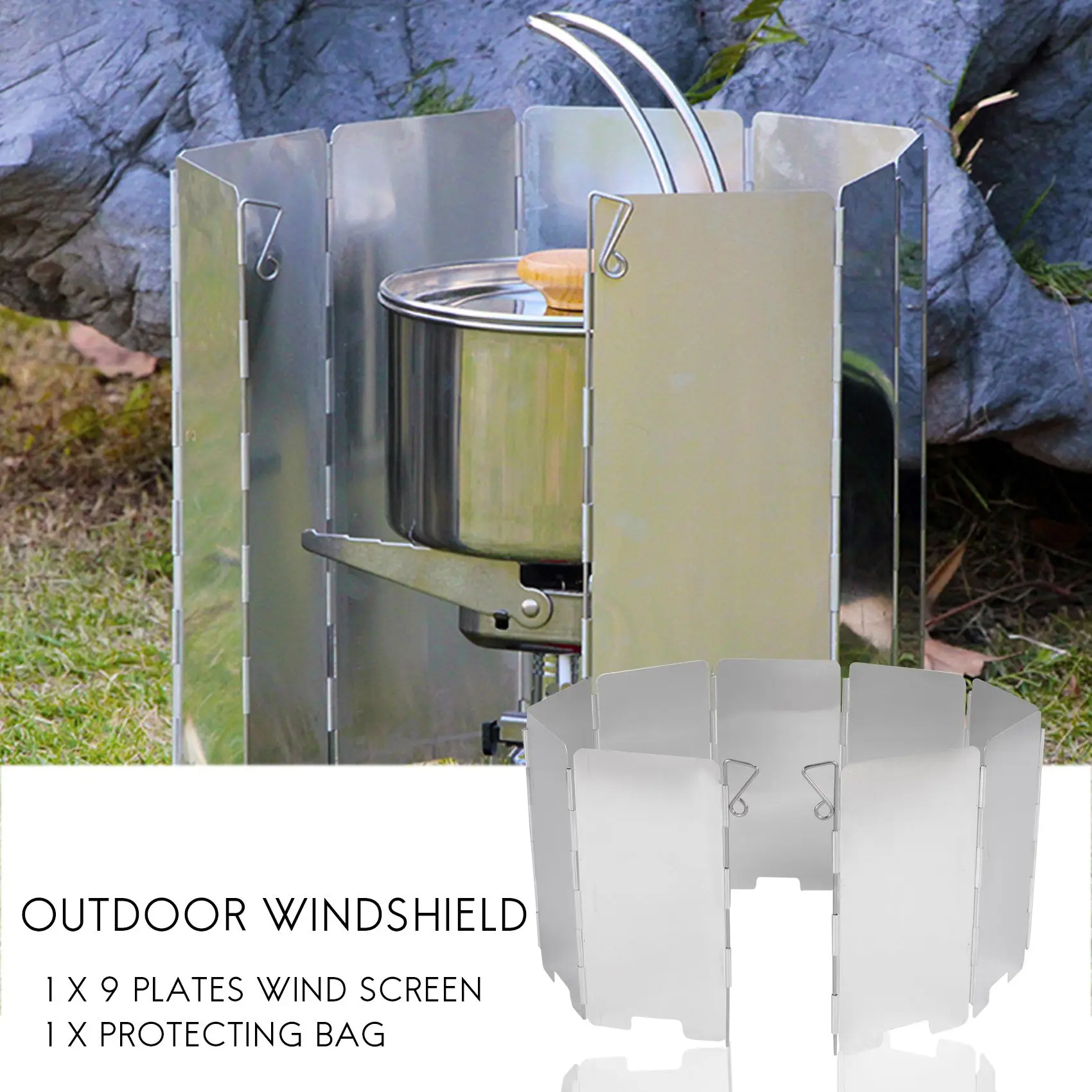 ●9 Plates Foldable Outdoor Camping Cooking Cooker Gas Stove Wind Shield Screens Windshield