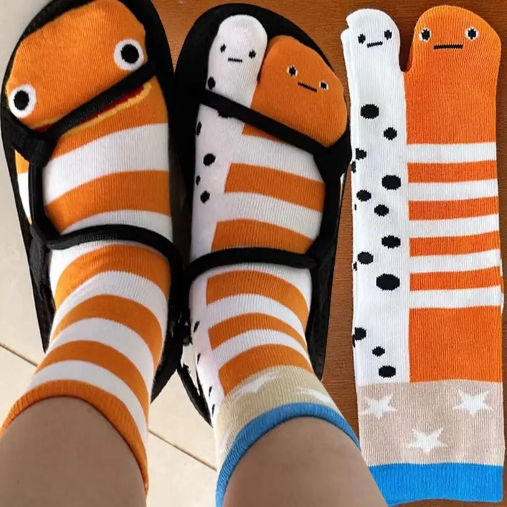

Cute Deep-sea Animals Funny Fish Tube Socks Whale Shark Toe Mid Calf Sock Stripe Dot Flower Eel Two Toe Socks Gift