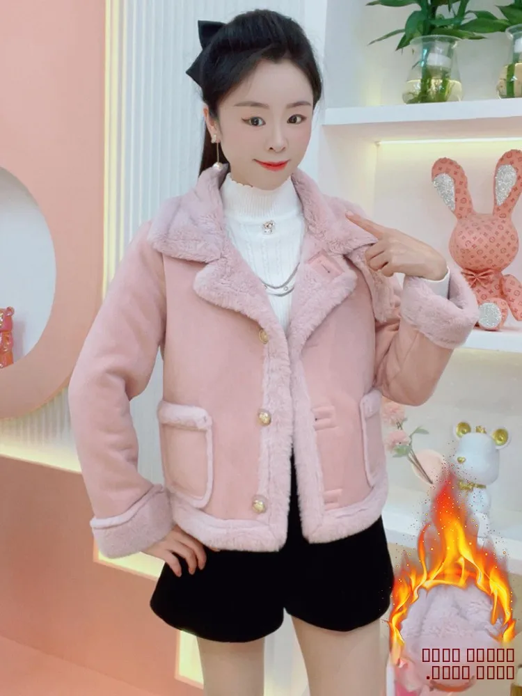 Manteau d'hiver rétro à la mode, design décontracté, nouveau modèle, vêtements d'extérieur pour femmes, chaud, duveteux, col à revers, boutonné