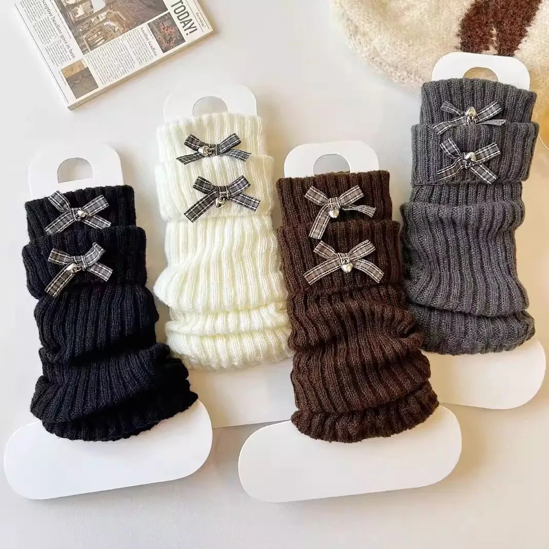 Socken im Ballett-Stil, weiße Wadensocken mit Schleife für Damen im Herbst und Winter, JK-Socken, warme Beinbezüge, Florsocken