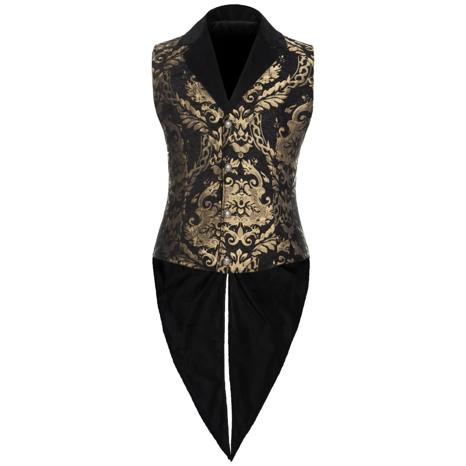 

Men's Victorian Steampunk Long Vest Gothic Jacquard Print Waistcoat Renaissance Costume Formal Wedding Cosplay Jacket