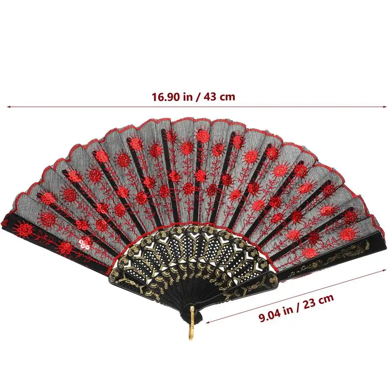 Fashionable Sequins Fan Handmade Dance Hand Fans for Performance Stage Show (Red)