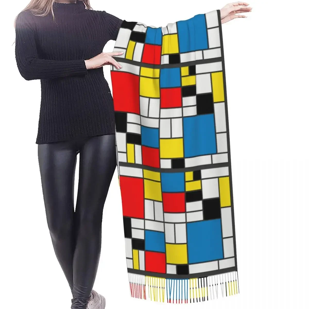 Custom Print Piet Mondrian Minimalist De Stijl Modern Art Scarf Men Women Winter Warm Scarves Fashion Versatile Shawls Wraps