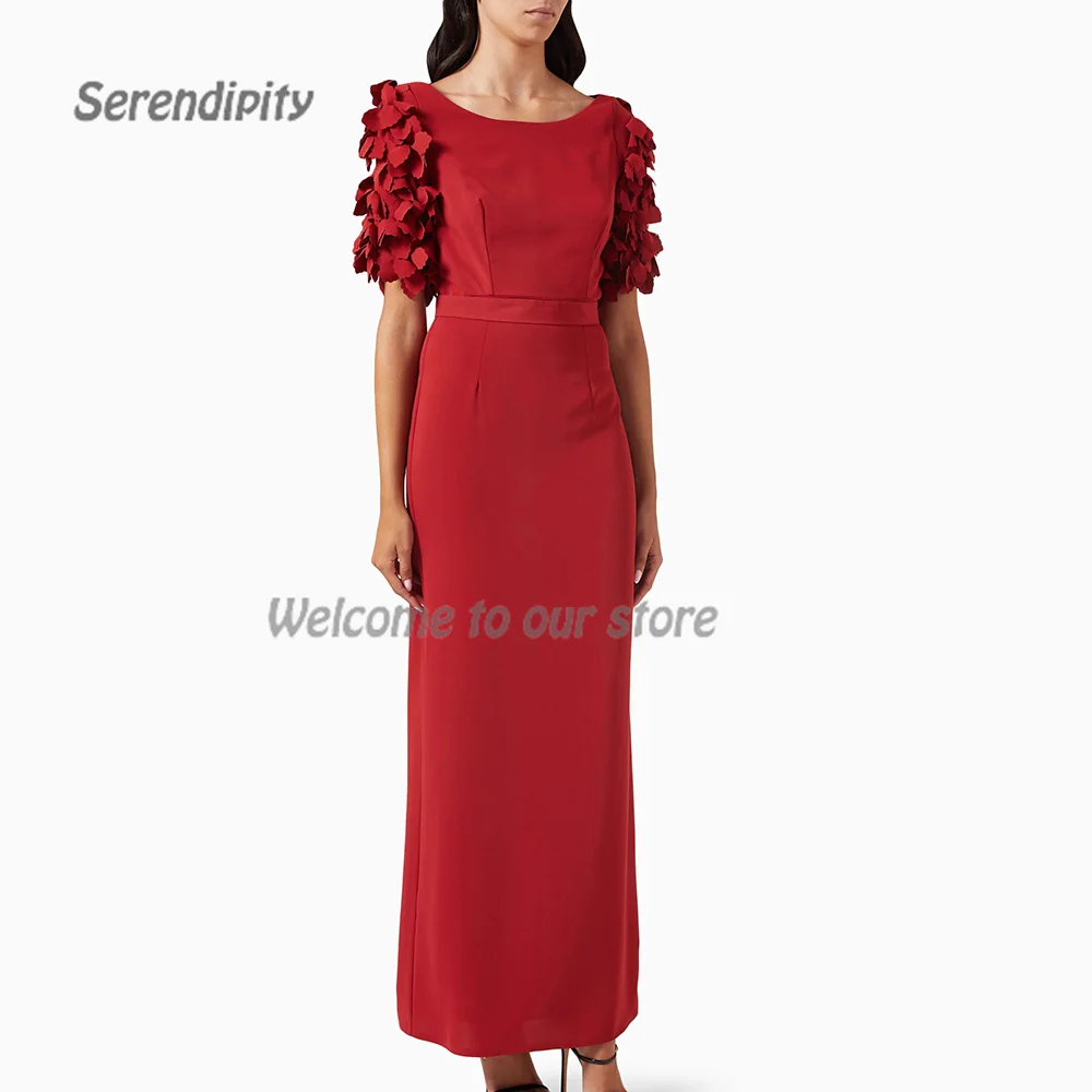 Serendipity Crepe Evening Dress فساتين سهرة Elegant O-Neck Straight Appliques Fashion Christmas Cocktail Prom Gown For Women