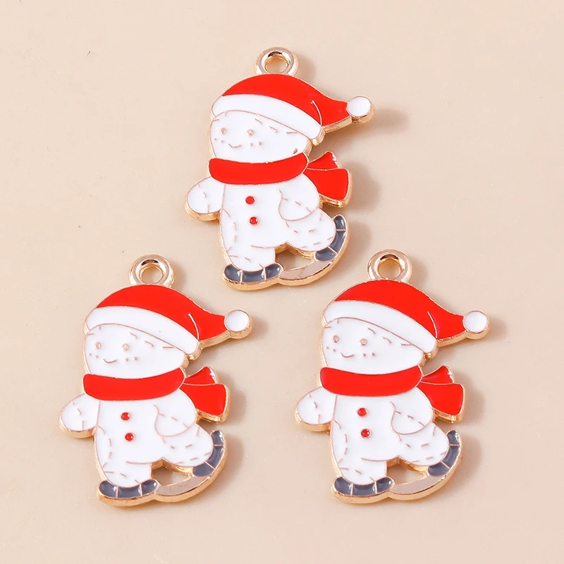 20 Stück 15x24mm Cartoon-Emaille-Weihnachts-Ski-Schneemann-Anhänger für Schmuckherstellung, Ohrringe, Anhänger, Halsketten, DIY-Bastelzubehör – Detail 3