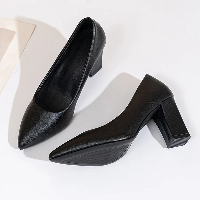 

Fashion Temperament Single Shoes Women's High Heels Korean Version Plus Size New Pointed Toe Thick Heel Shallow Mouth