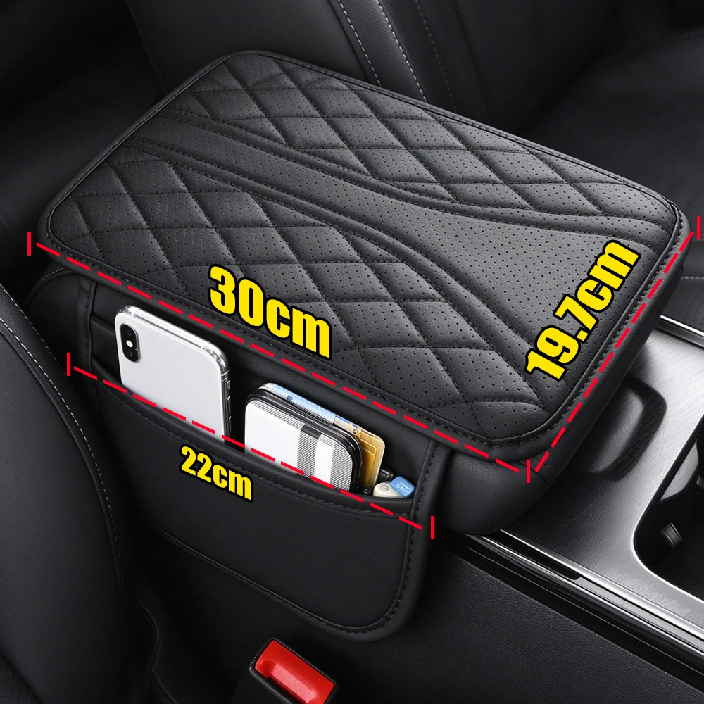 Car Armrest Box Pad PU Leather Armrest Cushion Side Storage Pocket Center Console Elbow Support Protective Cover Auto Interior