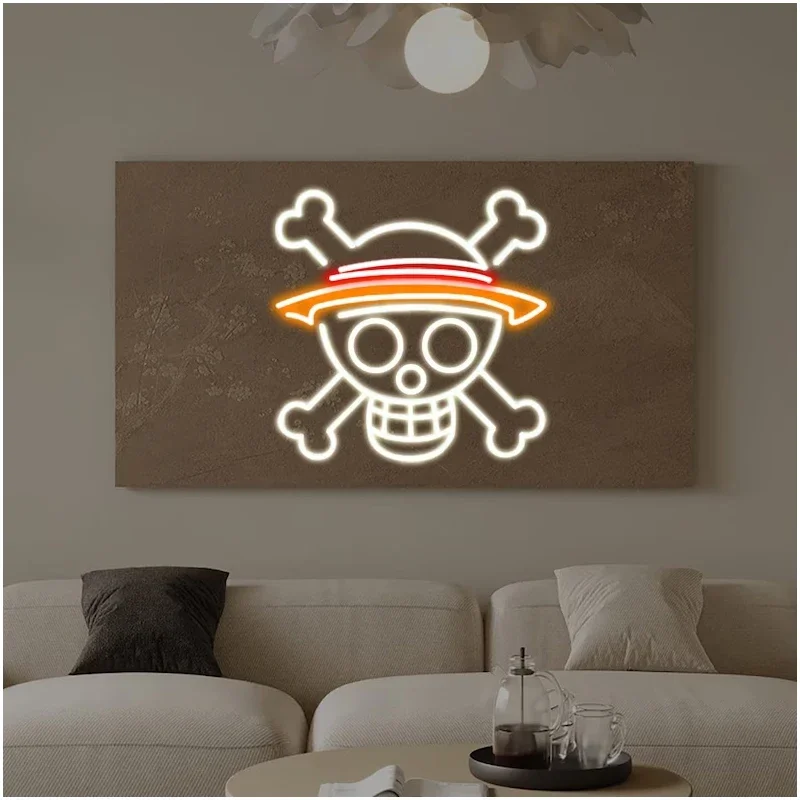 Anime Custom Neon Sign One for Piece Skull LED Neon Light Anime Skull Wall Decor Cartoon Logo Decor Skull Art Decoration