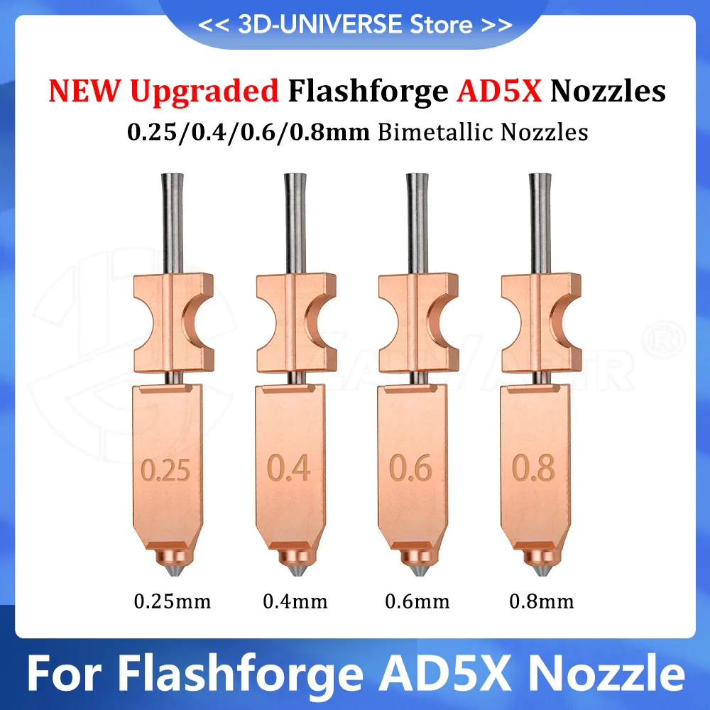 

New FlashForge Adverturer Ad5x Bimetallic Hardened Steel Hotend Nozzle 0.25mm 0.4mm 0.6mm 0.8mm Extruder Quick Release 3D parts