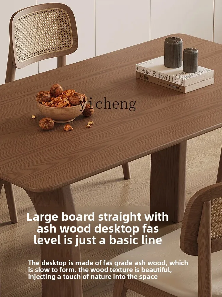 Solid Wood Dining Table for Home Use, Simple Rectangular Living Room Vintage Style Rock Board Dining Table