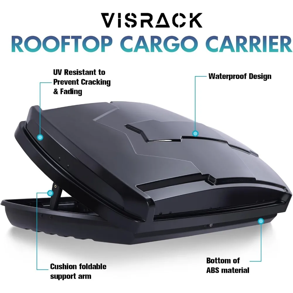Hard Shell Roof Cargo Box, 16 Cu Ft Rooftop Cargo Carrier with Dual Side Opening, ABS PMMA Black Roof Box for Car SUV, 130 lbs C