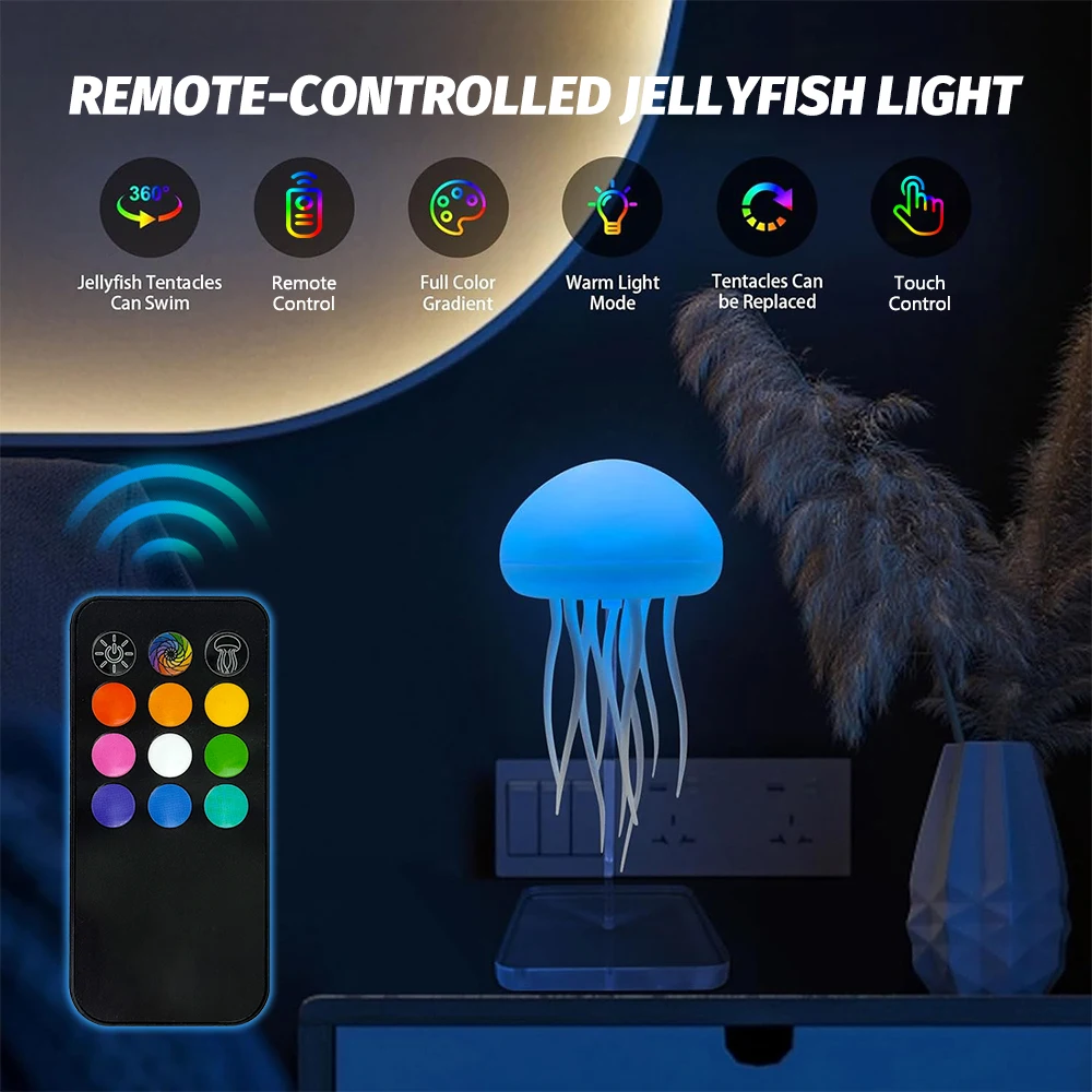 Lampu Meja Lucu Isi Ulang Sensor Sentuh Lampu Malam Ubur-ubur RGB Baru yang Berubah Warna untuk Kamar Tidur Ruang Tamu