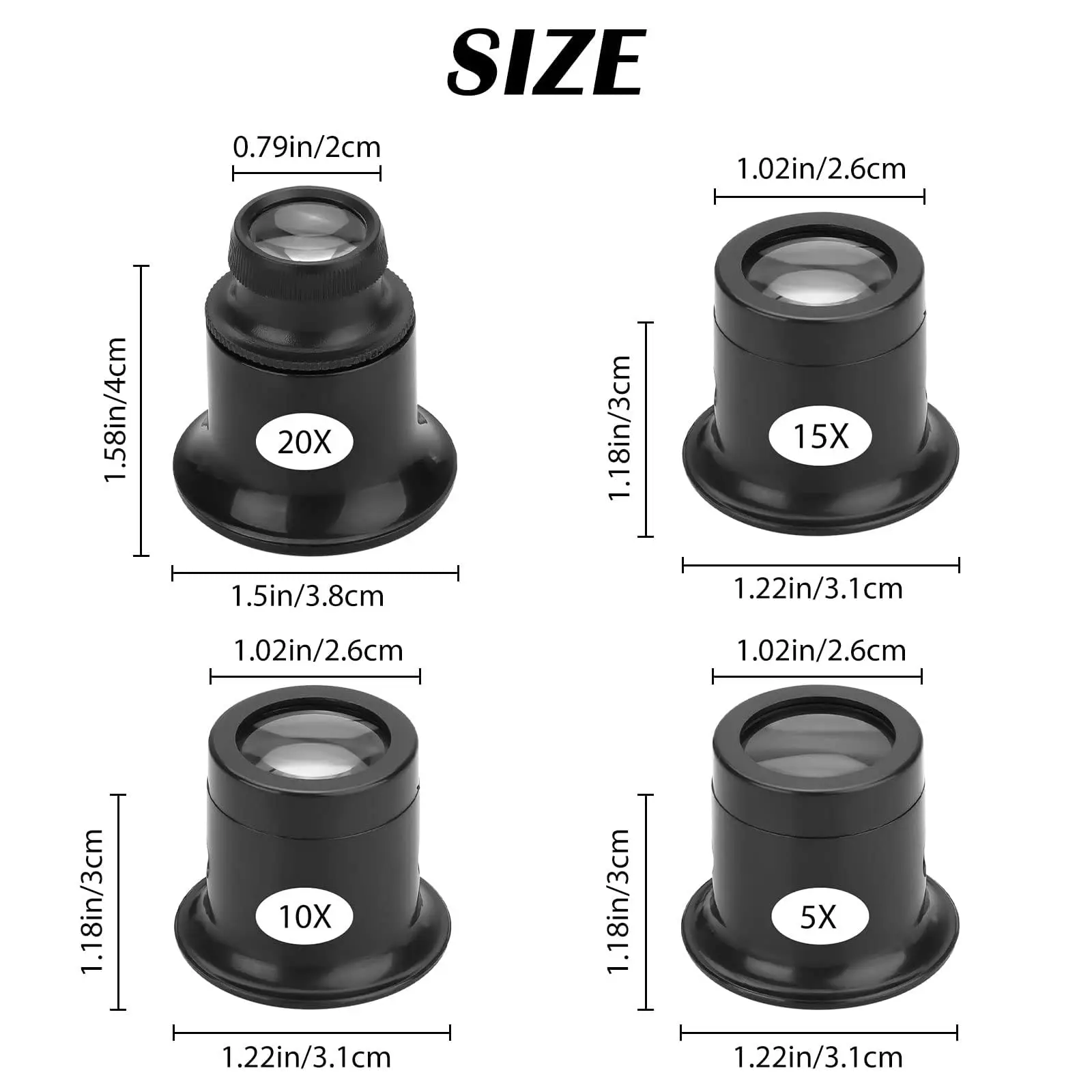 Imagem -02 - Lupa de Olho Monocular Joalheiros Lupa de Reparo de Olho Único Lupa 5x 10x 15x 20x Relojoeiro Lupa Olho Loop