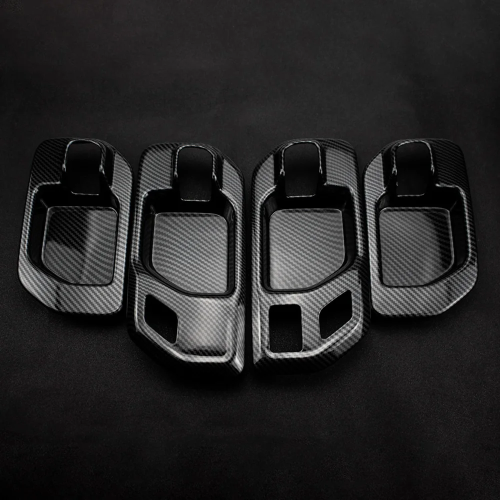 4PCS Carbon Fiber Color LHD Interior Door Handle Bowl Panel Cover Trim for Chevrolet Silverado 2019-2022