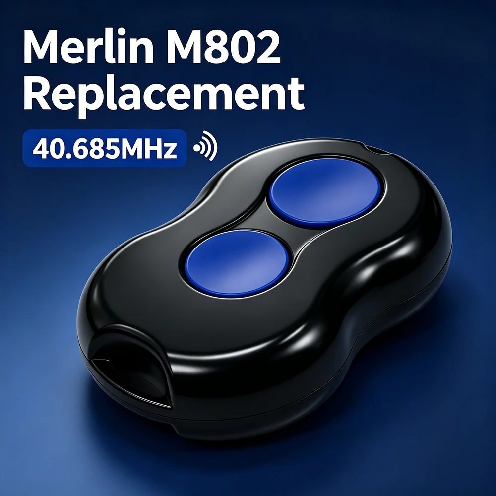 40.685MHz 12 Dip‑Switch Fixed Code Garage Door Remote Replacement For Merlin M802 Blue, M‑802 M804 M2100 M800 Old 40MHz Opener