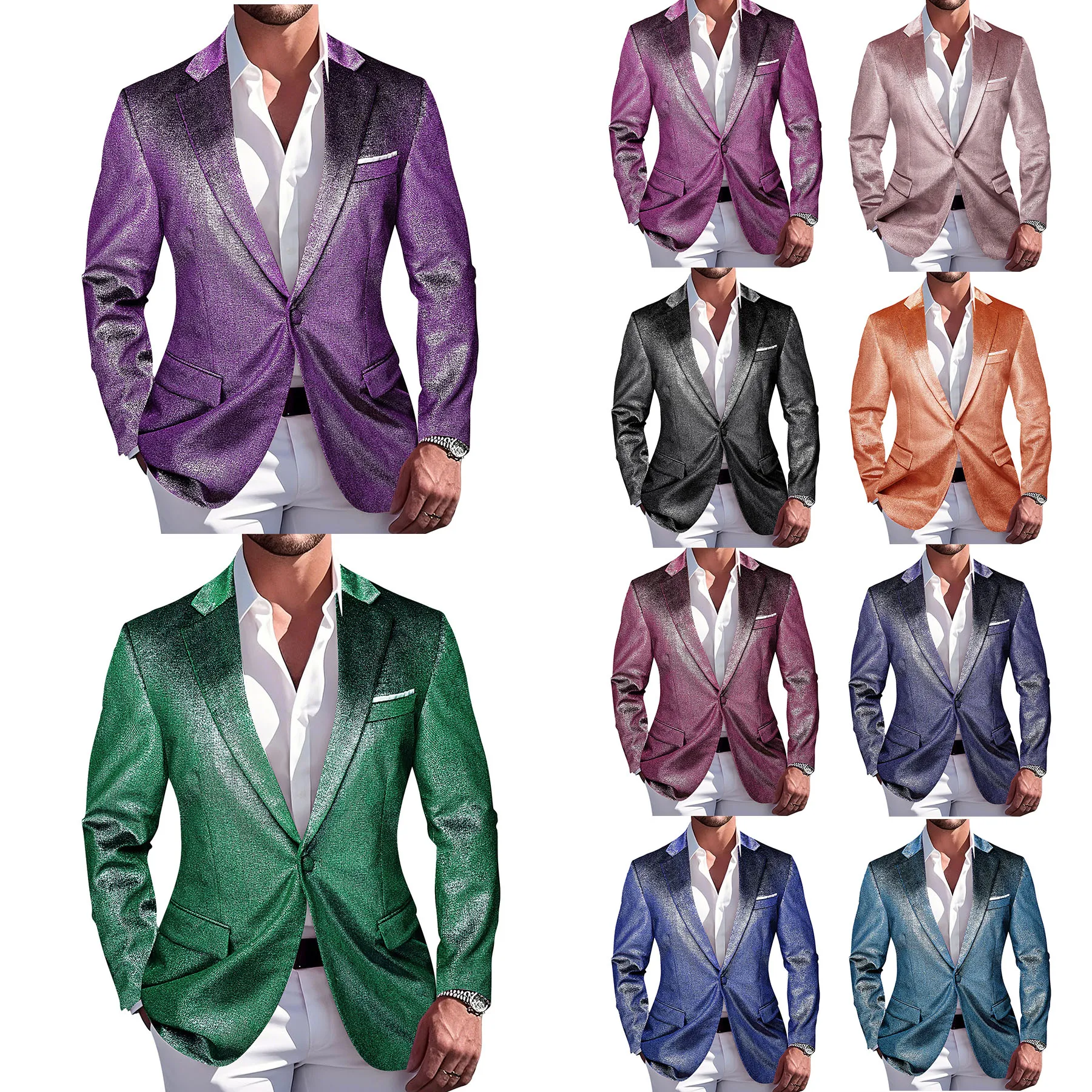 

Men's solid color suit with double button flat collar and outward pockets, formal wedding attire mens jacket chaquetas de traje