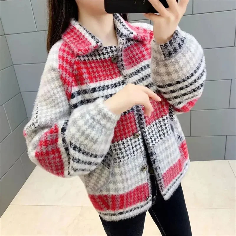 

Women Imitation Mink Fur Coat 2024 Female Long Sleeves Golden Mink Fur Jacket Autumn Winter Ladies Short Thickening Outwear