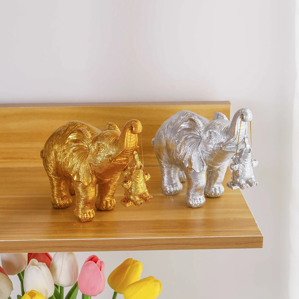 Gold Silver Animal Elephant Sculpture Brings Good Luck Lucky Elephants Ornament Swing Elephant Decor for Home Living Room Decor