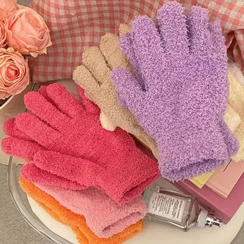 Guantes elásticos de dedos completos para mujer, manoplas de terciopelo Coral, mitones de Color sólido, guantes gruesos y cálidos, invierno, nuevo