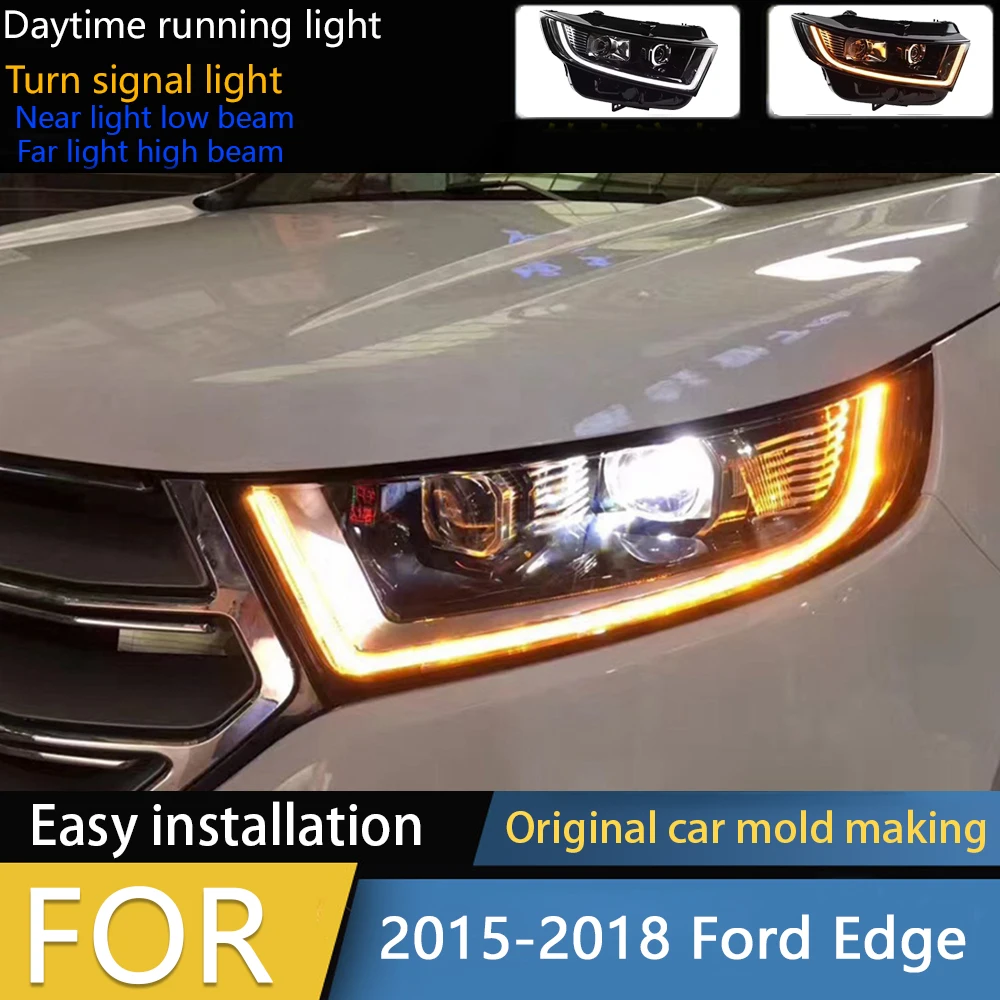 

Car Styling for Ford Edge Headlights 2015-2018 New Edge LED Headlight DRL Hid Head Lamp Angel Eye Bi Xenon Beam Accessories