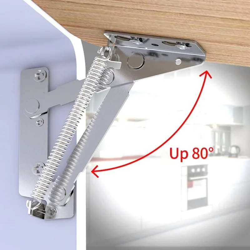2pcs/pair 80 Degree Spring Hinges,Cabinet Door Foldable Lifting Brackets for Sofa Sprung Hinge Lifters,Furniture Storage Support