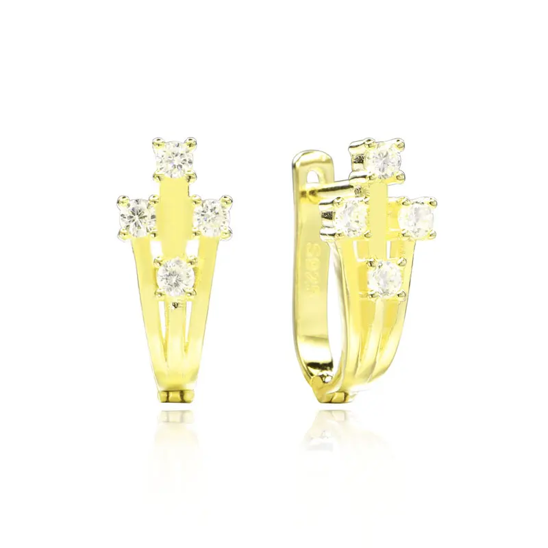 

SHADOWHUNTERS Genuine 925 Sterling Silver Hoop Earrings Zircon For Women Trendy Luxury U Shape Flower Earrings Real Gold Plated