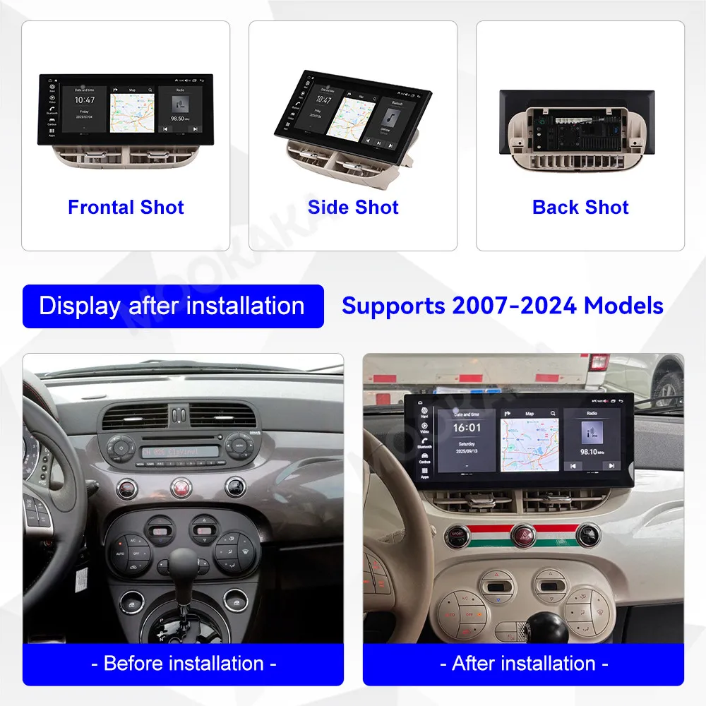 12,3 Zoll Touchscreen Android 15 Autoradio für Fiat 500 2007 2008 2009 2010 2011 2012 2013 2014 - 2024 Multimedia-Player
