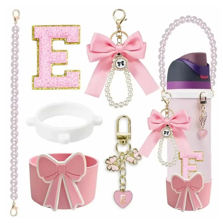 Silicone Boot Accessories for Owala Water Bottle 24oz 32oz 40oz, Letter Monogram Handle Strap & Charms Set, Compatible with Owal