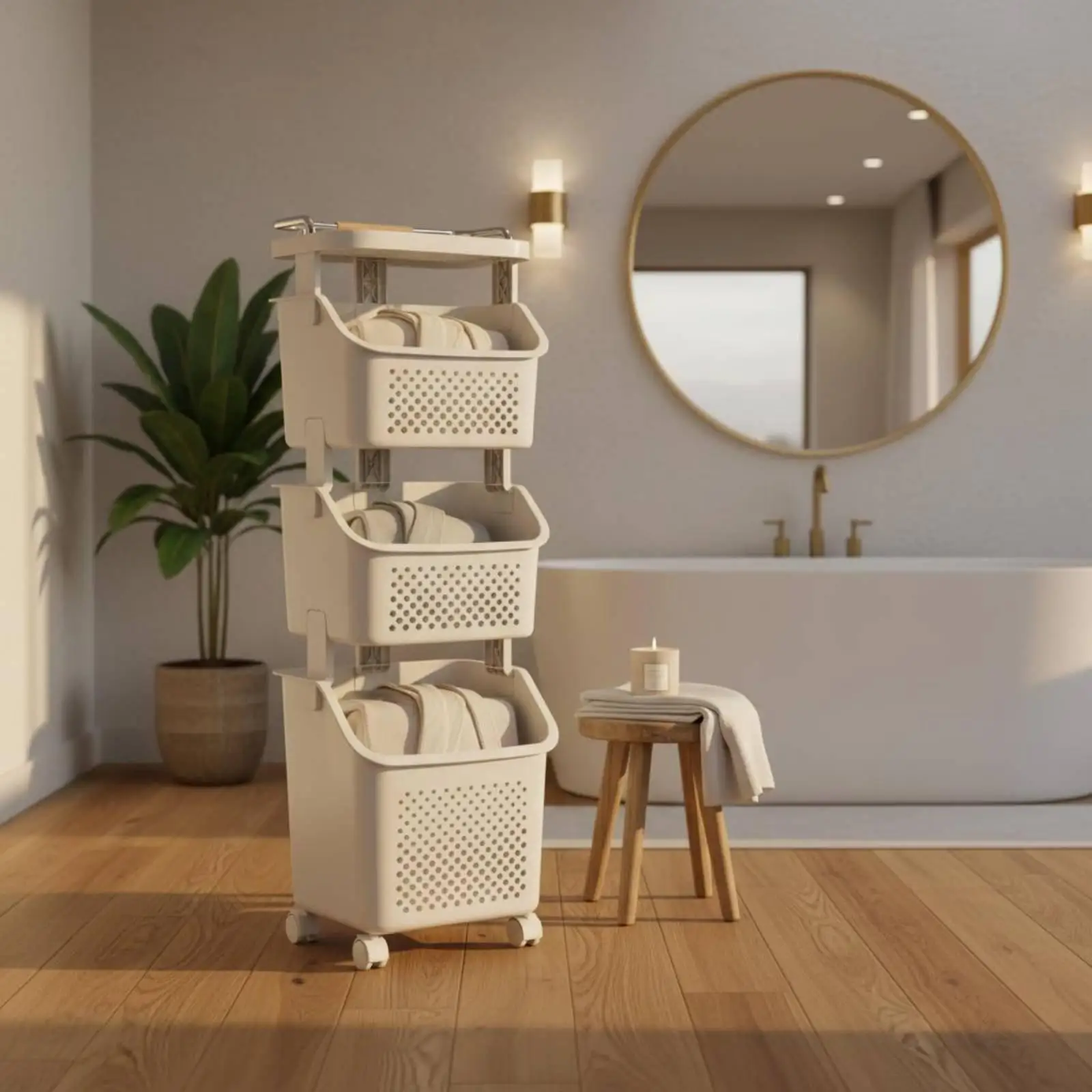 3 Tier Laundry Basket Carrier Multi-Layer Household Storage Removable Baskets