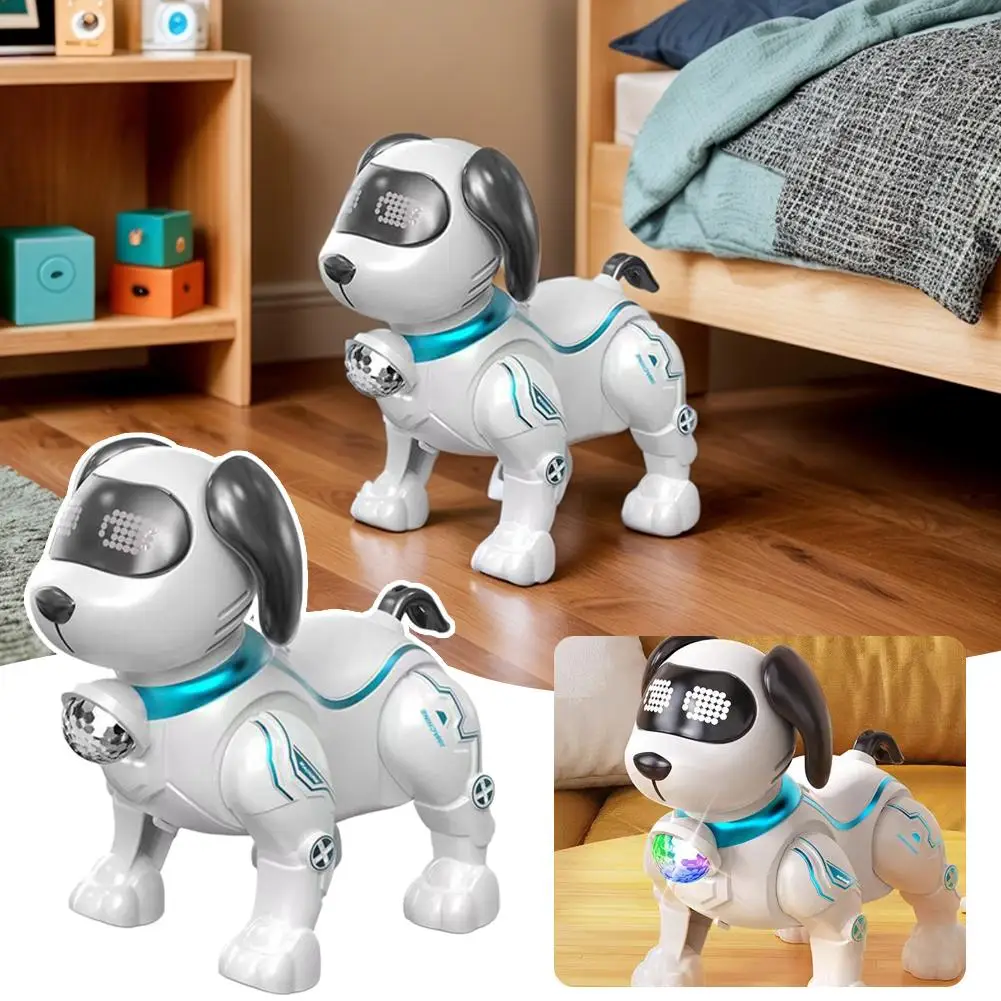 Perro Robot de música inteligente, luz para caminar simulada, sonido, música, educativo para niños, regalo para niños que gatean y cantan