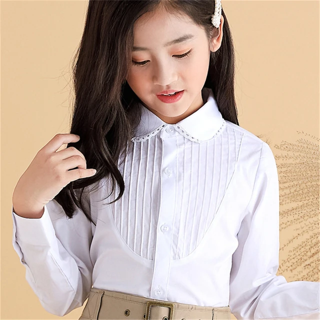 Uniforme a manches longues pour ecolieres chemises blanches pour enfants chemisier en coton pour adolescents vetements pour ecoliers 8 ans 10 ans 12 ans 14 ans robe educative AliExpress