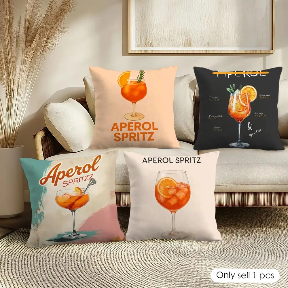 A-Aperol Spritz Cushion Cover Soft Short Plush Pillow Cover Smooth Cozy Texture Aesthetic Cushion Case Home Decor