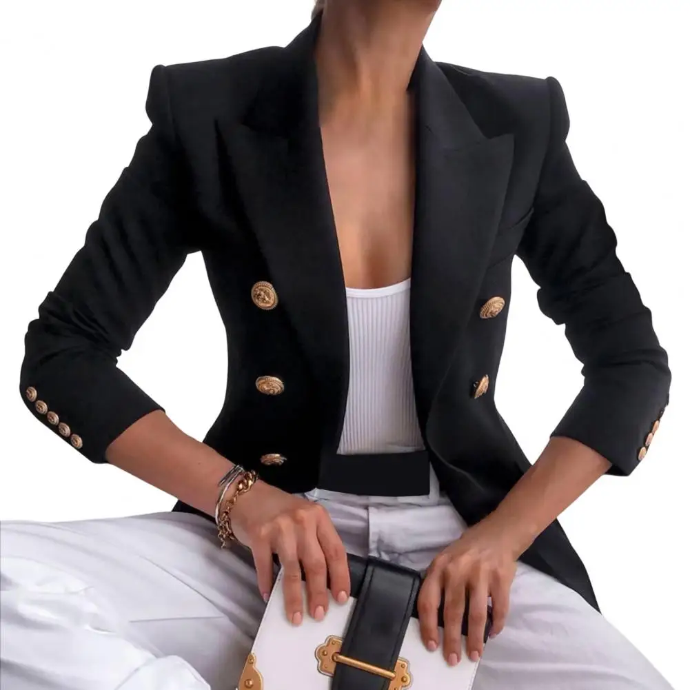 Simple Design Jacket Short Jacket Solid Color Women's Suit Coat Classic Lapel Design Loose Fit Double Breasted for Business