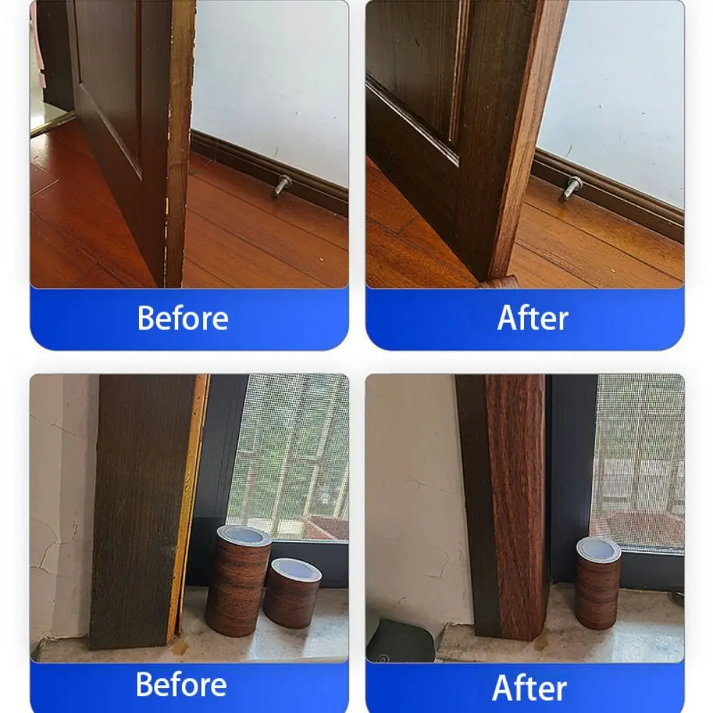 5M/Roll Self-adhesive Furniture Repair Tape Wood Grain Mildew-proof Floor Renovation Sticker Realistic DIY Door Decals