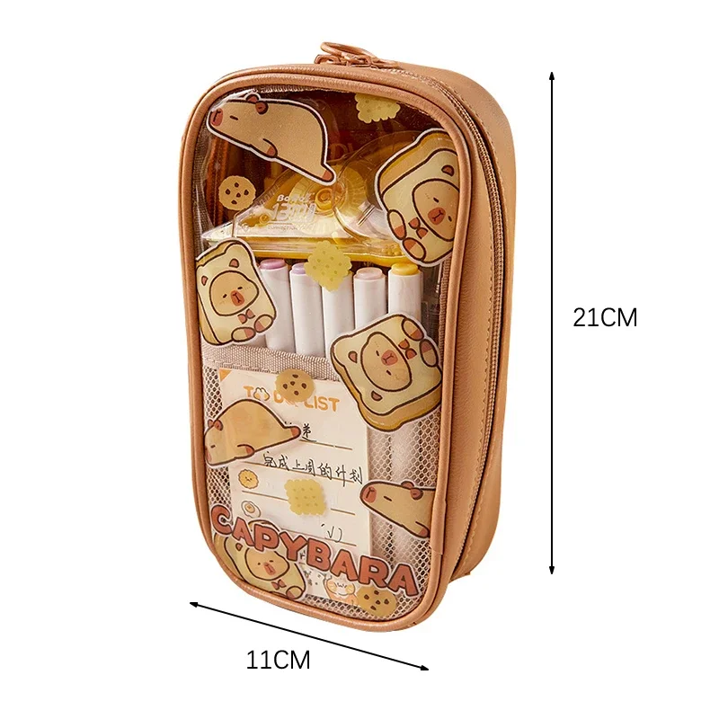 Stylish Transparent Capybara Pencil Case; Large, Waterproof and Durable Stationery Bag