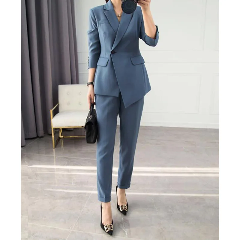 Allingentle Women's Striped Pantsuit 2 Piece Suit Elegant Flap Pocket Blazer & Pants for Casual Office Customize