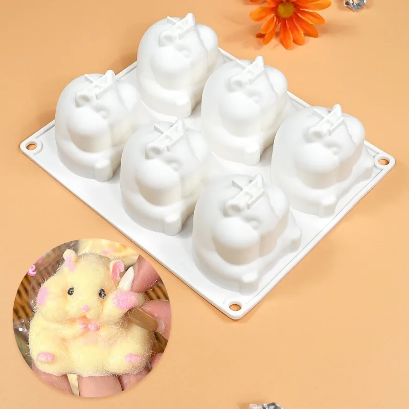 6-loch Hamster Kneifen Silikon Form Küche Backen Nette Simulation Tier Mousse Kuchen Form Hause Gips Ornament Kerze Form