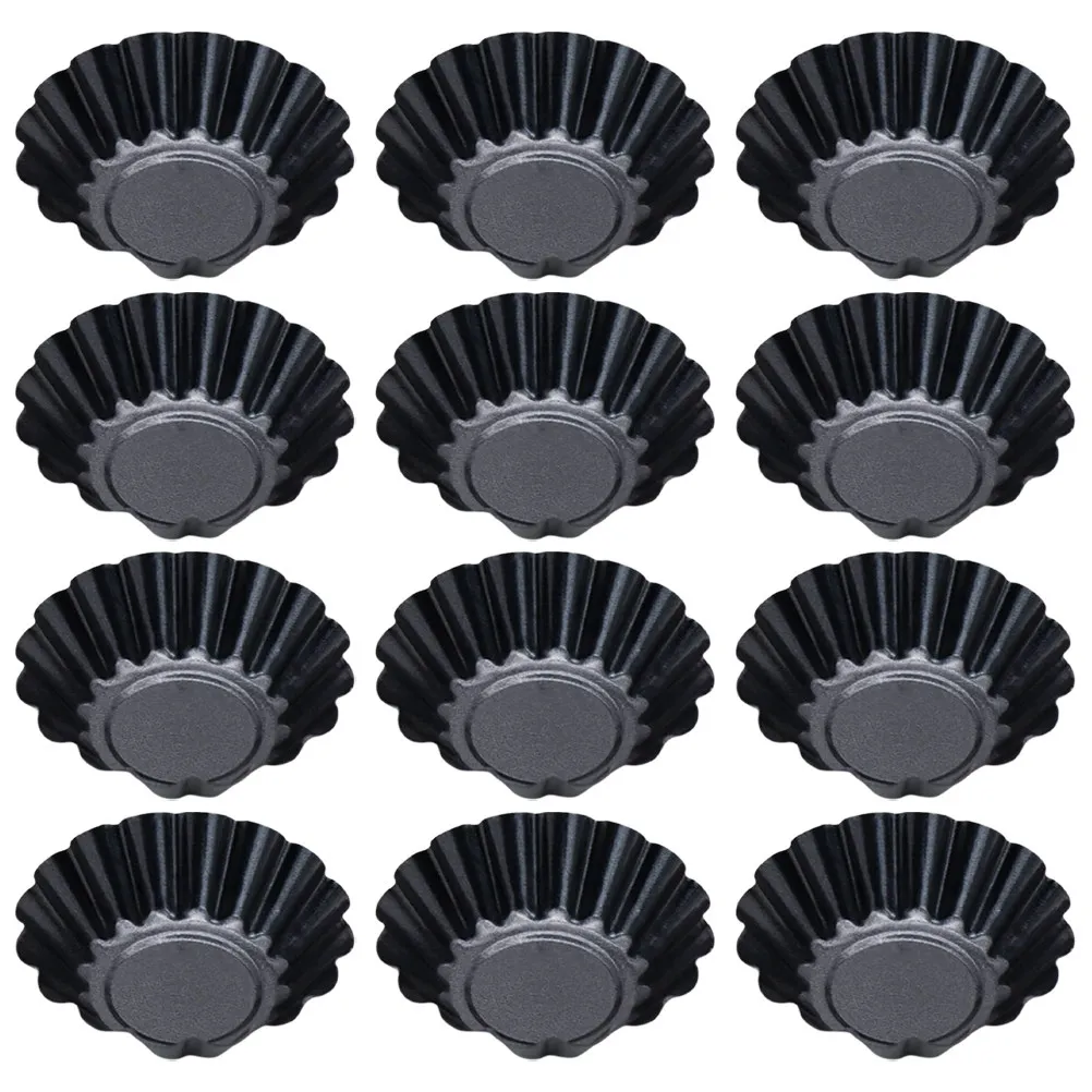 12 Moldes Mini para Tartaletas de Acero al Carbono, Diseño de Crisantemo, Antiadherentes, Reutilizables, para Hornear Muffins y Cupcakes