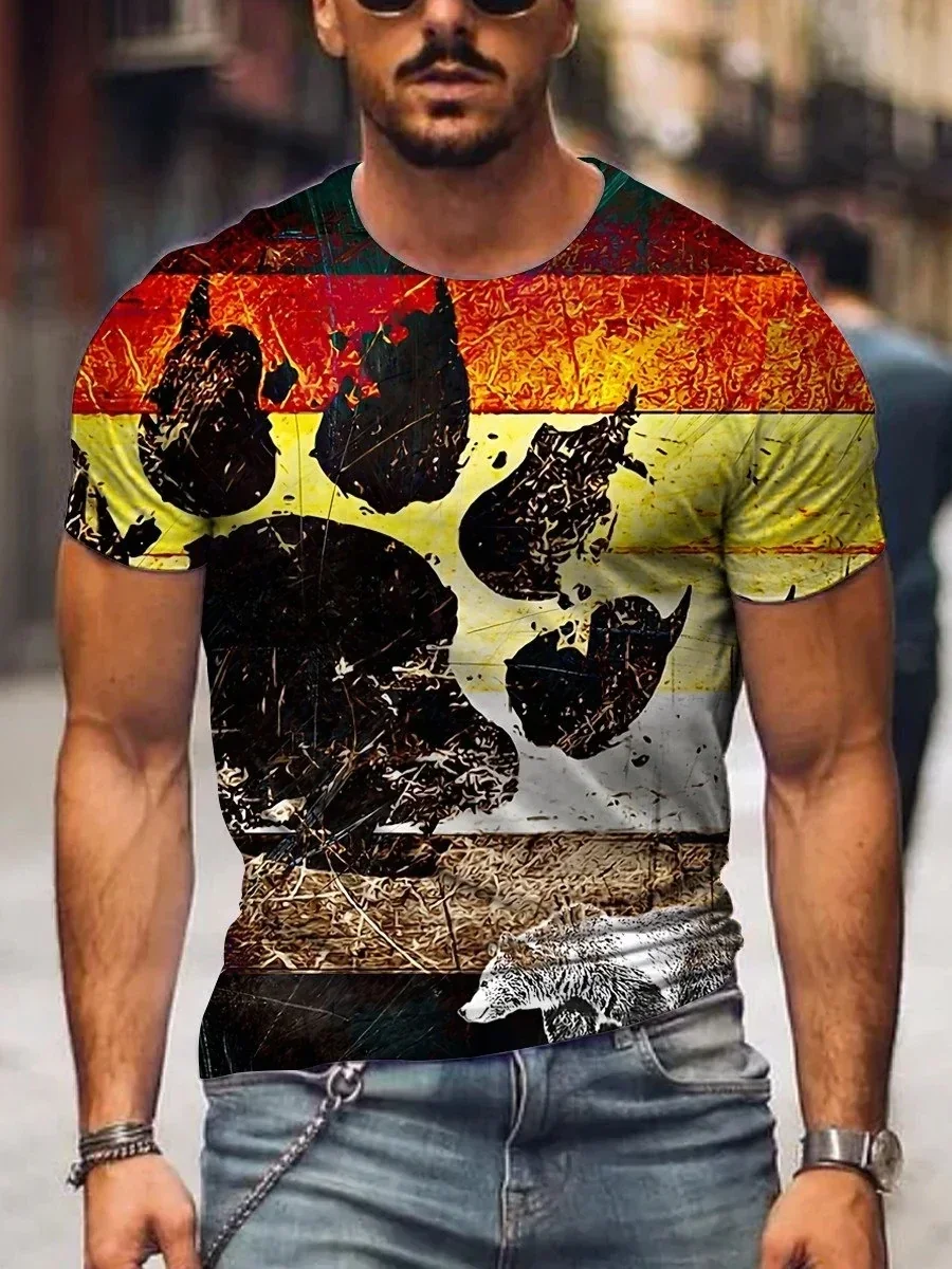 

2023 Summer Men's Printed Casual Crew Neck Short Sleeve T-Shirt Men's Bear Pride Paw Print Casual T-Shirt 3D Printed T Shirt