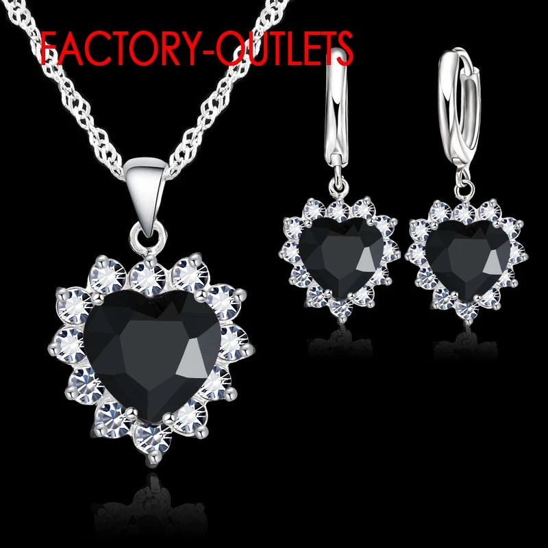 New Arrival 925 Sterling Silver Needle Cubic Zirconia Heart Pendant Necklaces Earrings Sets For Women Wedding Engagement Gifts