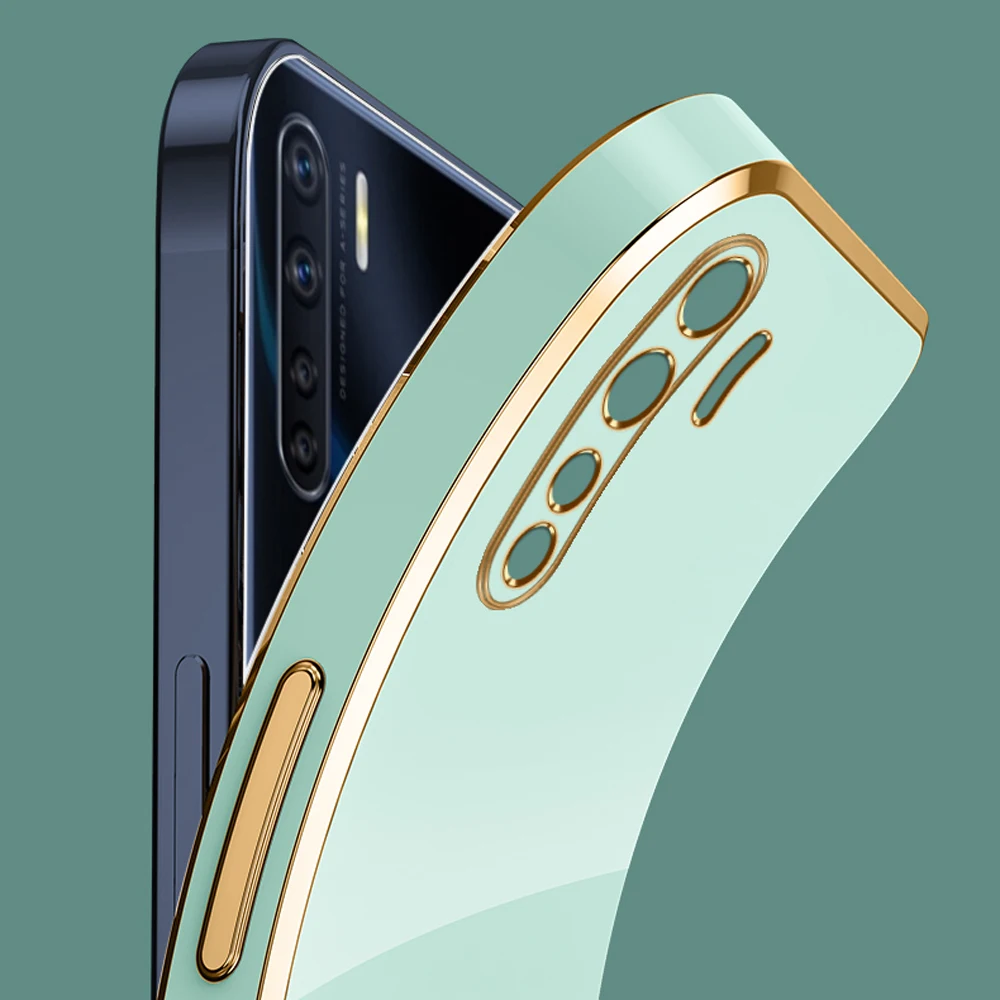 For OPPO A91 Case Luxury Square Plating oppo Reno3 Phone Case CPH2043 CPH2001 CPH2021 Case ShockProof Silicone Back Cover Fundas