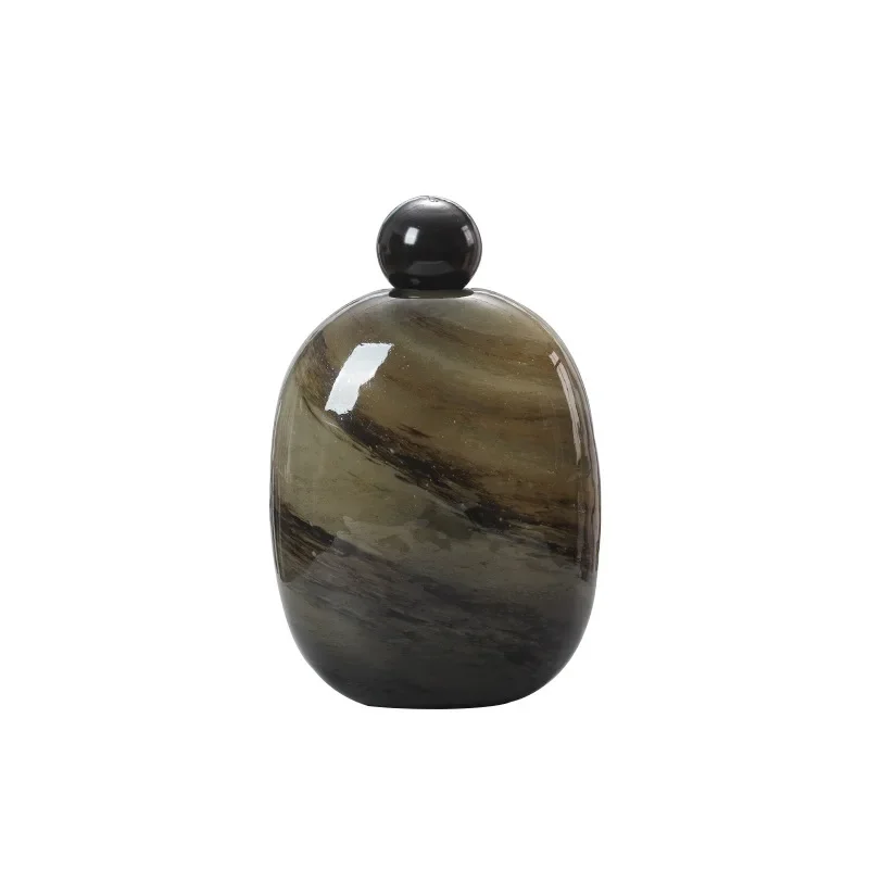 *Yd^Vase Oval Pebble Ball Cap Marbling Geometric Ware Terrarium Floral Arrangement Accessories Flower Vase Home Decoration