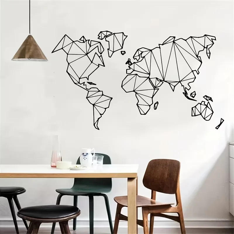 Geometric World Map Wall Stickers Made of Vinyl, Removable Decor for Home, Suitable for Living Room And Bedroom