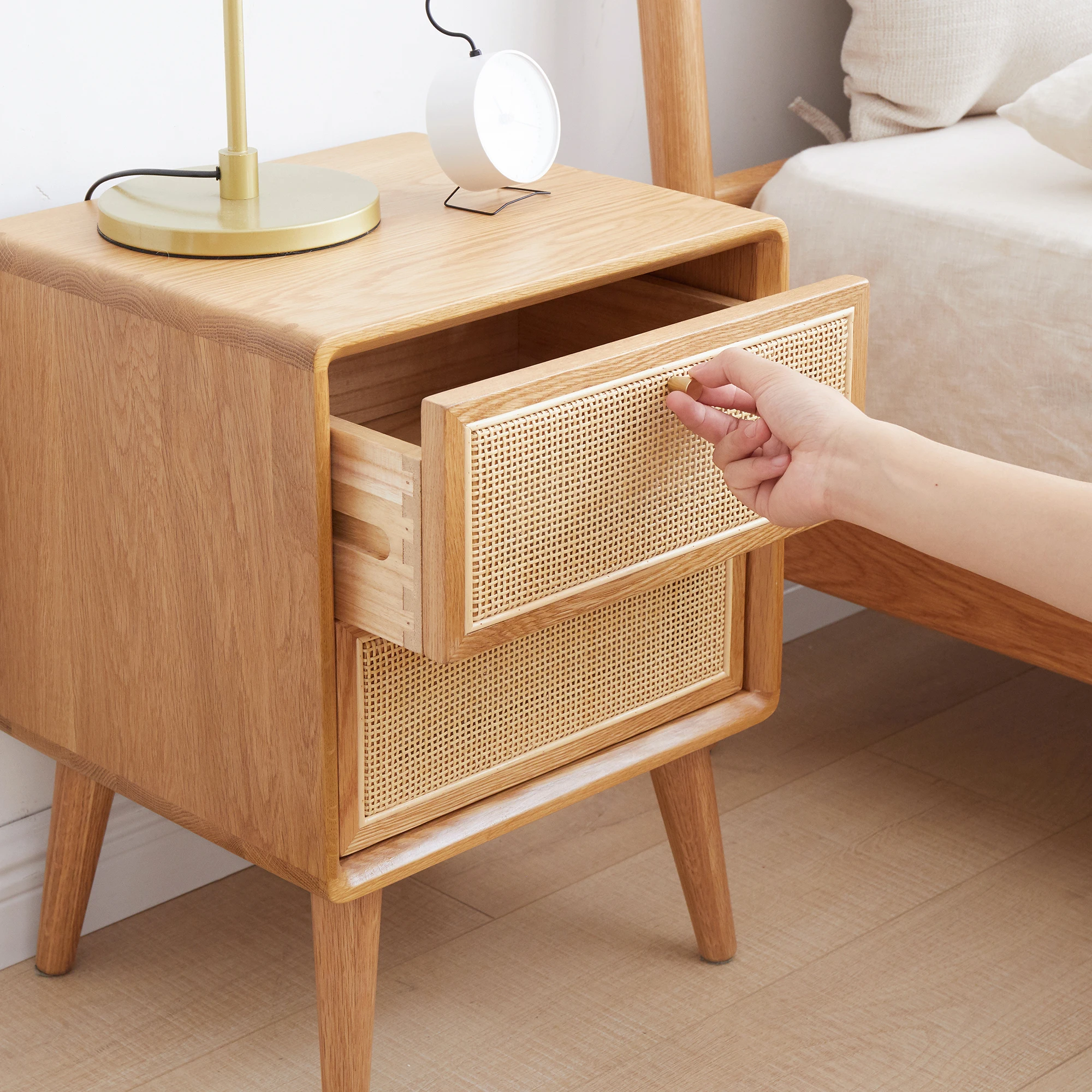 Solid Wood Modern Simple Nightstand with 2 Drawers for Bedroom Apartment Hotel Use